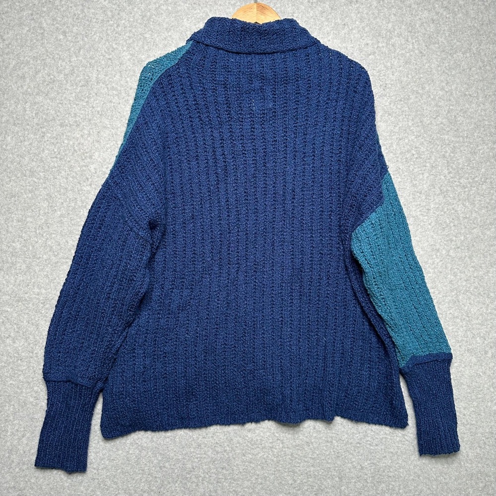 Free People Ella Tunic Blue Colorblock Mock Neck Sweater Oversized Size M NWT - Picture 3 of 9